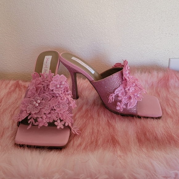 Custom Order "CANDY" Pink Crystal Lace Mule Heels¹ - Picture 3 of 3